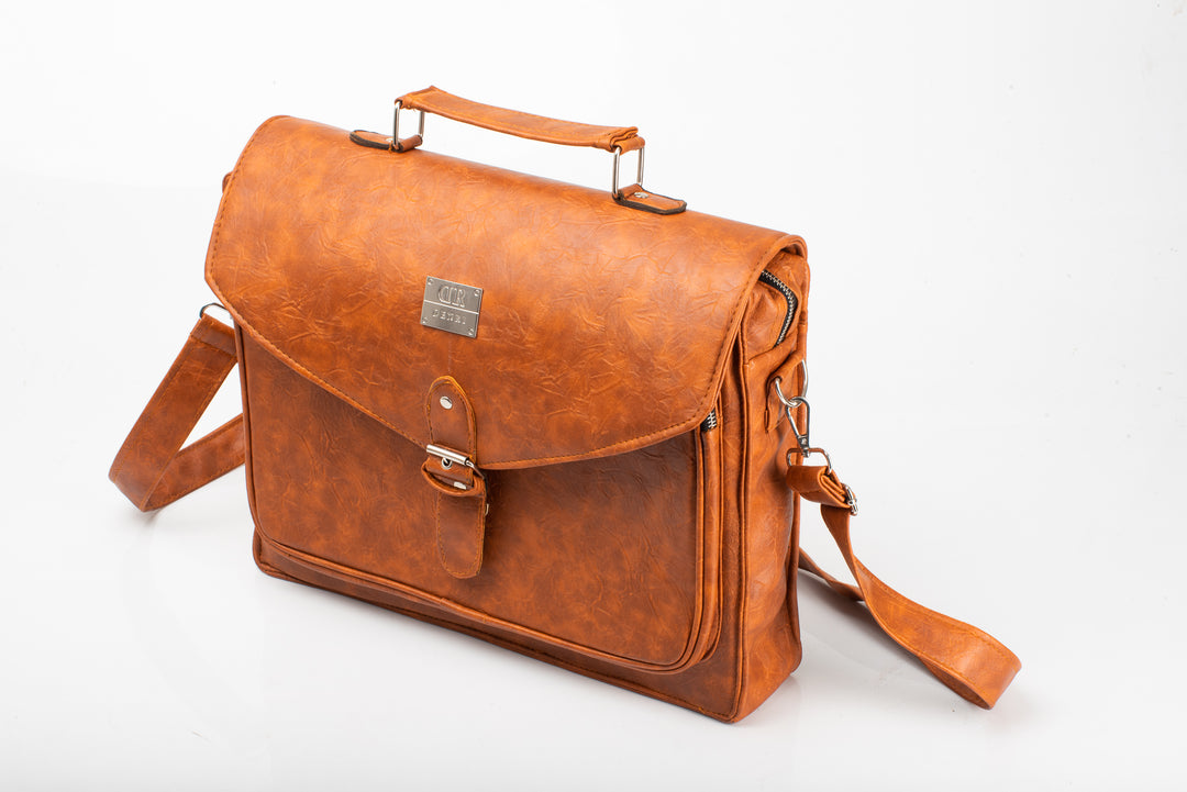 Denri Lotus Briefcase Bag | Classic Briefcase / Messenger | Office & Professional Use | Leather Build, Laptop Compartment & Dual Pockets | Elegant Work Essential