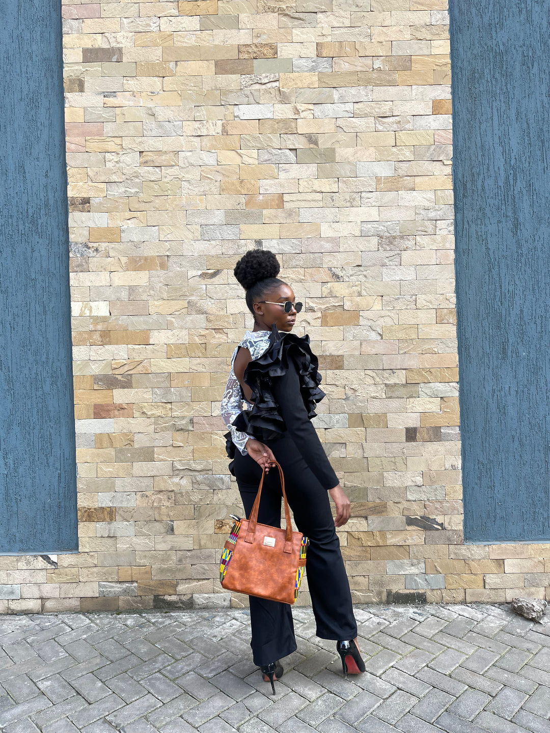 Denri Cathy | Everyday Tote-Shoulder Bag | Casual, Professional & Semi-Formal Carry | Vegan Leather with Ankara Fabric Panels | Elegantly Cultural, Eco-Friendly Design