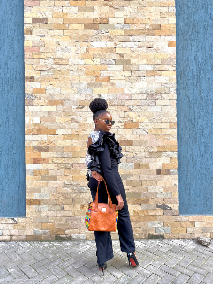 Denri Cathy | Everyday Tote-Shoulder Bag | Casual, Professional & Semi-Formal Carry | Vegan Leather with Ankara Fabric Panels | Elegantly Cultural, Eco-Friendly Design