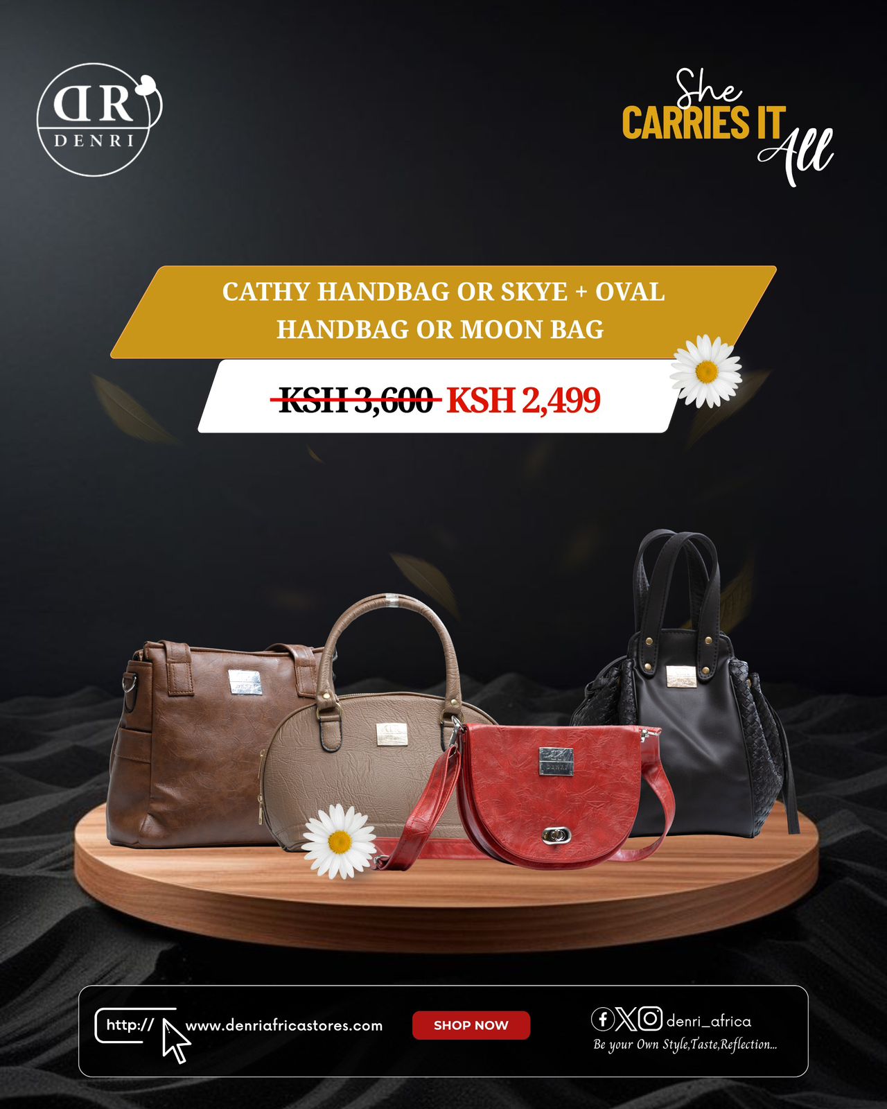 Cathy Handbag or Skye + Oval Handbag or Moon Bag – Denri