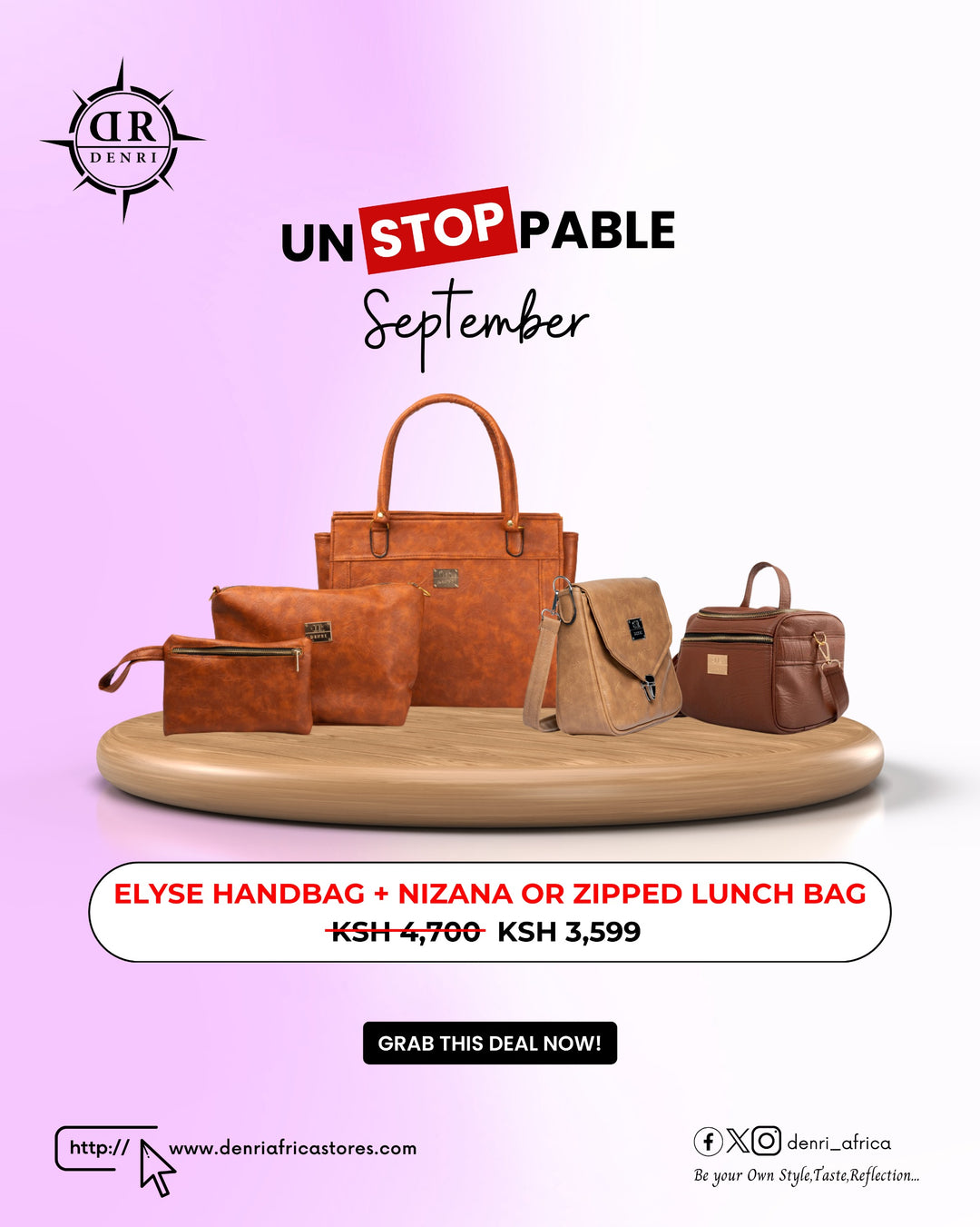 Elyse Handbag + Nizana sling or Zipped Lunchbag