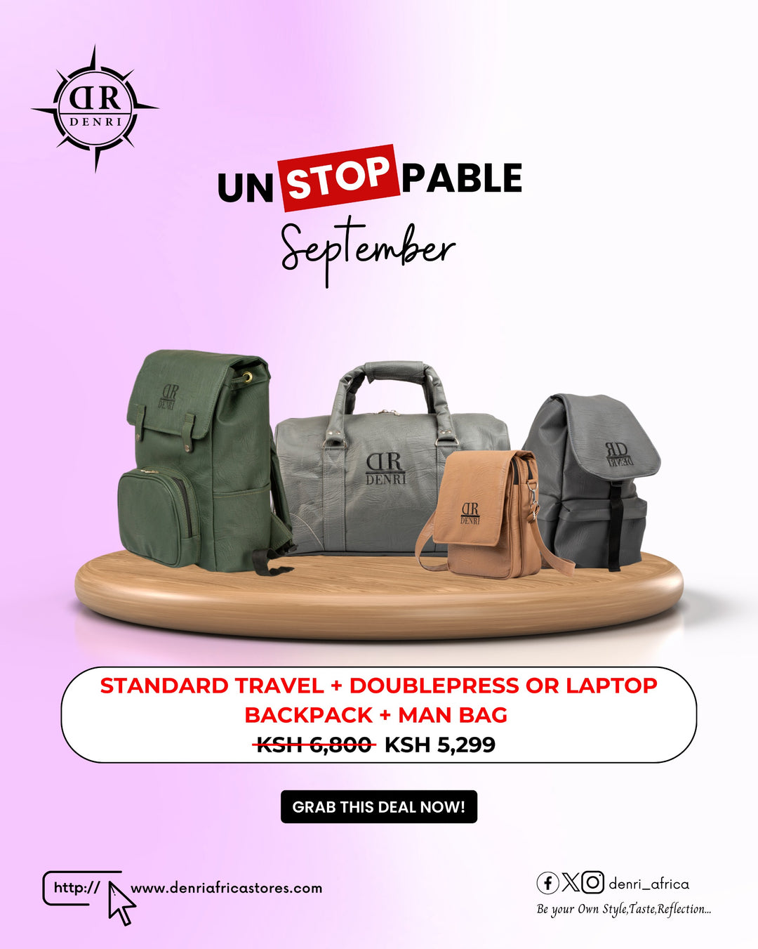 Standard Travel + Double press or Laptop Backpack + Manbag