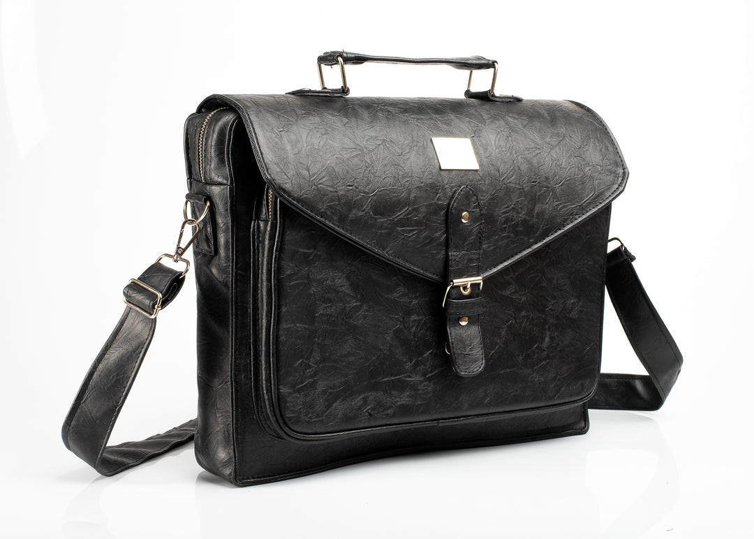 Denri Lotus Briefcase Bag | Classic Briefcase / Messenger | Office & Professional Use | Leather Build, Laptop Compartment & Dual Pockets | Elegant Work Essential