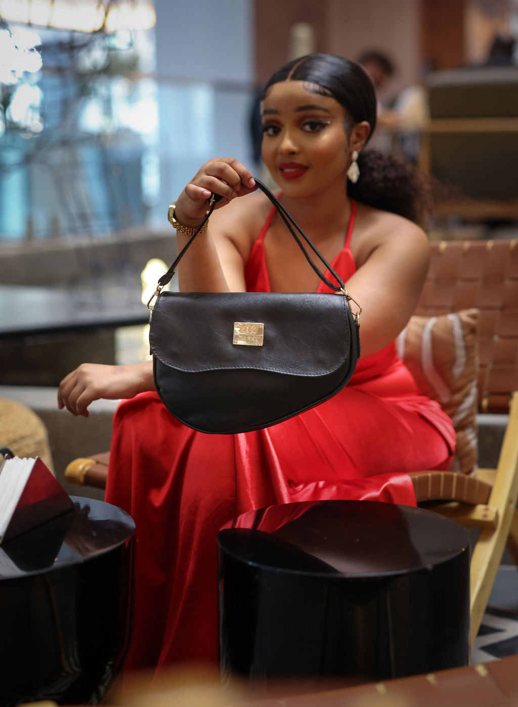 Denri Montana Sling Bag | Vegan Leather Saddle Bag – Women’s Curved Crossbody Handbag with Adjustable Strap