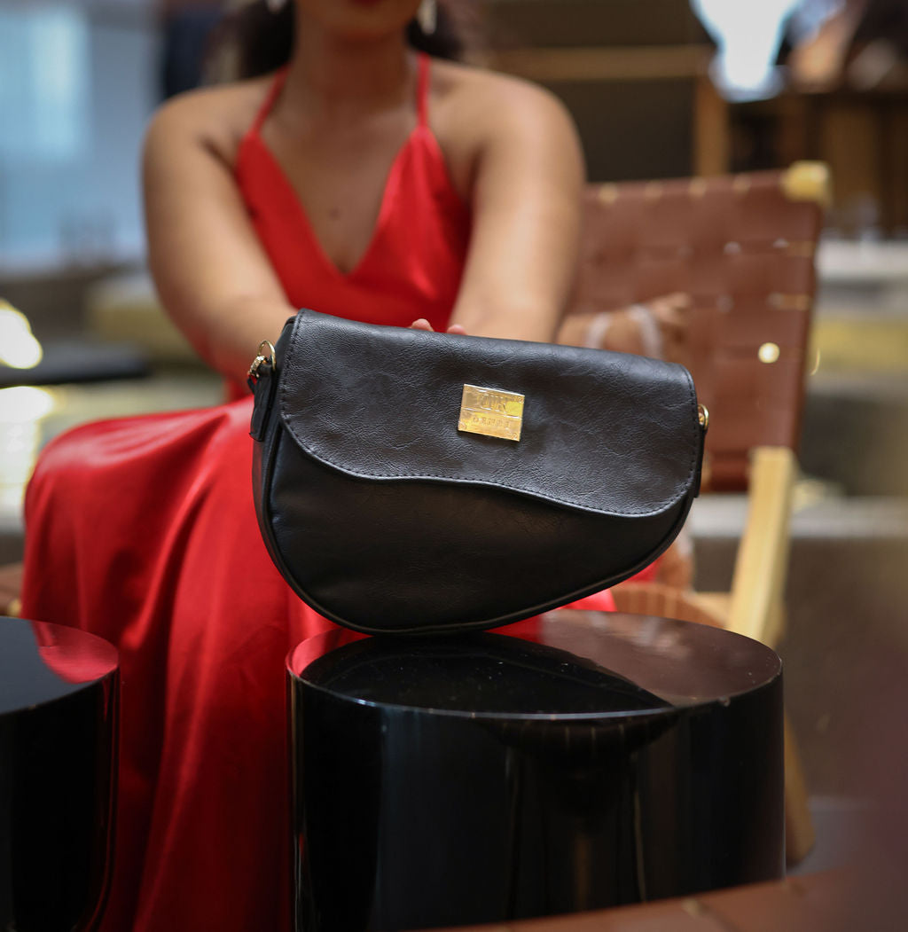 Denri Montana Sling Bag | Vegan Leather Saddle Bag – Women’s Curved Crossbody Handbag with Adjustable Strap