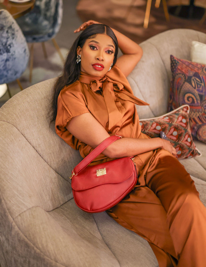 Denri Montana Sling Bag | Vegan Leather Saddle Bag – Women’s Curved Crossbody Handbag with Adjustable Strap