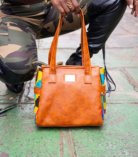 Denri Cathy Handbag | Tote-Shoulder Bag |  Vegan Leather with Ankara Fabric