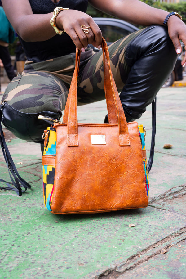 Denri Cathy Handbag | Tote-Shoulder Bag |  Vegan Leather with Ankara Fabric