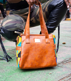 Denri Cathy Handbag | Tote-Shoulder Bag |  Vegan Leather with Ankara Fabric