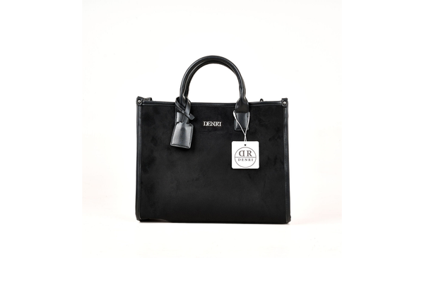 Denri | Nala Tote Bag | Dual-Texture Suede & Faux Leather Tote | Gold Hardware, Laptop-Ready