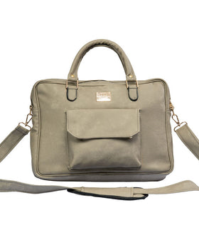 Denri Africa's gray Denri Sleek Professional Legacy Briefcase. Modern office briefcase, lightweight laptop bag, minimalist vegan leather design.