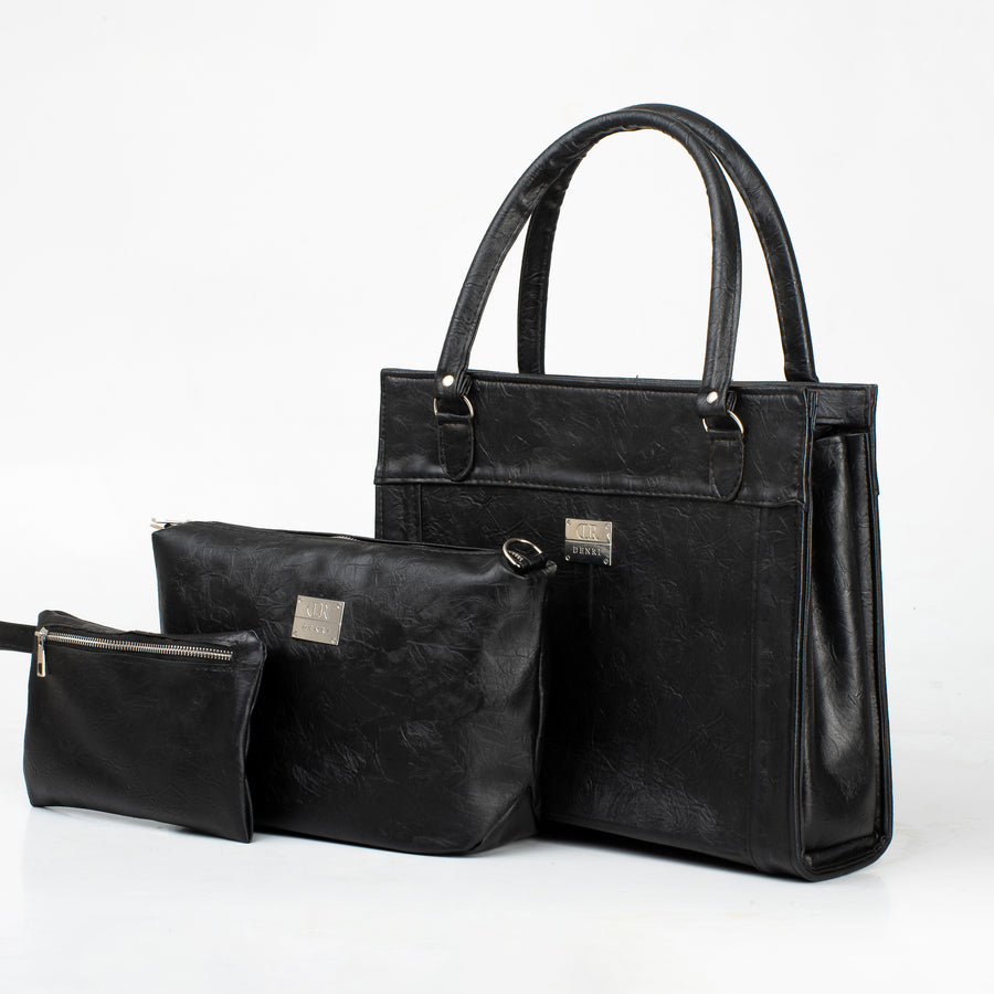 Denri Africa's black Jamela Laptop Handbag. Sleek women’s laptop bag, professional vegan leather handbag, versatile office and casual bag.
