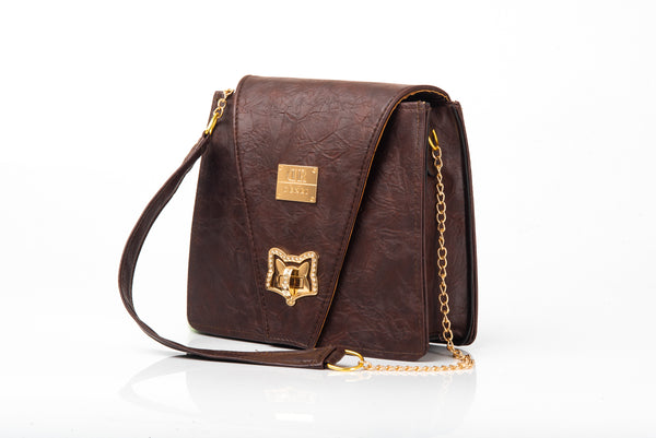 Denri Ladona Handbag | Compact Sling bag | Textured Leather, Twist-Lock & Chain Sling