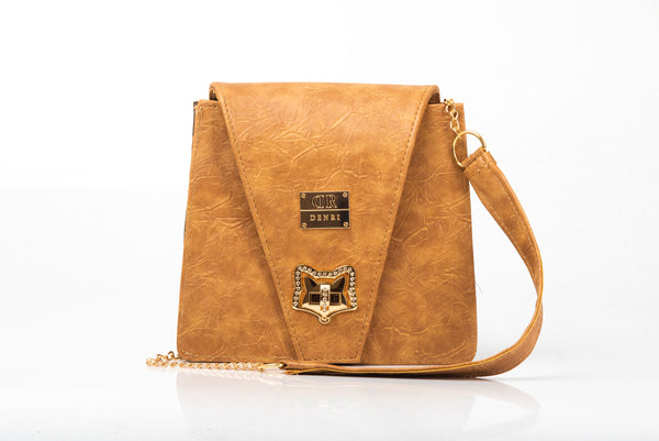 Denri Ladona Handbag | Compact Sling bag | Textured Leather, Twist-Lock & Chain Sling