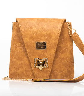 Denri Ladona Handbag | Compact Sling bag | Textured Leather, Twist-Lock & Chain Sling