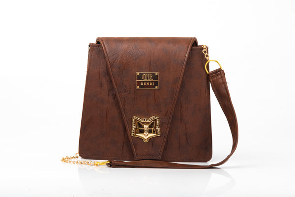 Denri Ladona Handbag | Compact Sling bag | Textured Leather, Twist-Lock & Chain Sling