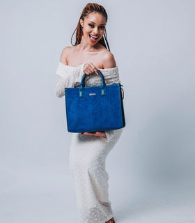 Denri | Nala Tote Bag | Dual-Texture Suede & Faux Leather Tote | Gold Hardware, Laptop-Ready