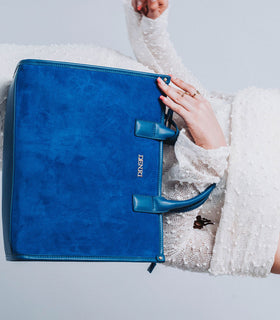 Denri | Nala Tote Bag | Dual-Texture Suede & Faux Leather Tote | Gold Hardware, Laptop-Ready