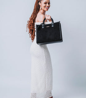 Denri | Nala Tote Bag | Dual-Texture Suede & Faux Leather Tote | Gold Hardware, Laptop-Ready