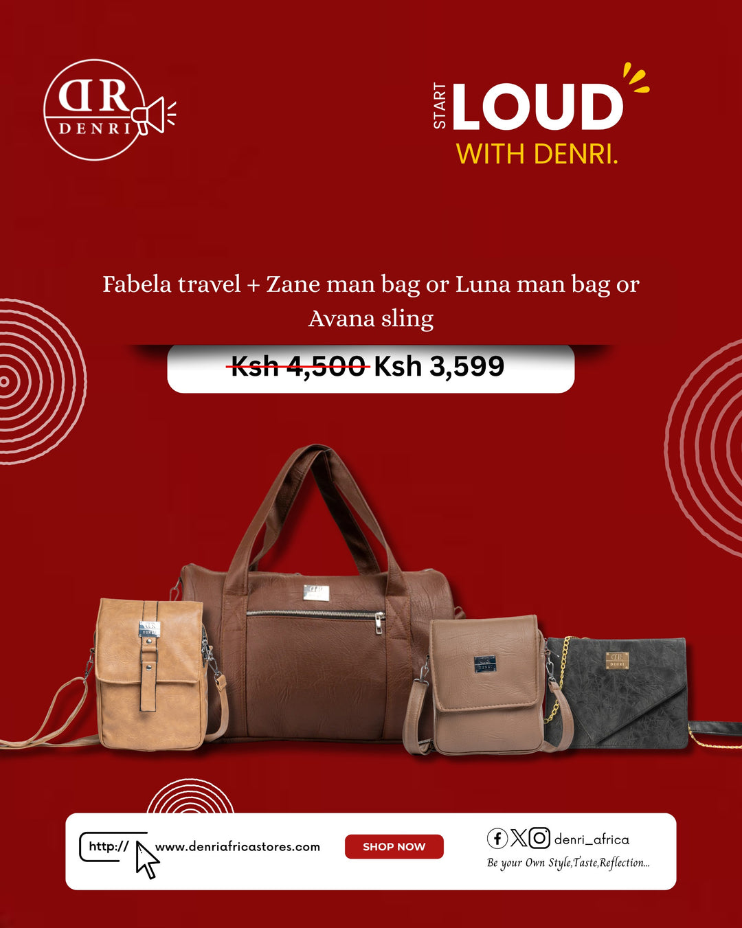 Fabela Travel Bag + Zane Manbag or Luna manbag or Avana Sling