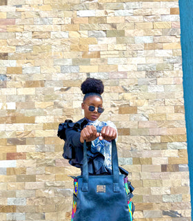 Denri Cathy Handbag | Tote-Shoulder Bag |  Vegan Leather with Ankara Fabric
