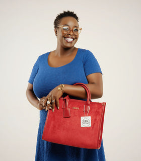 Denri | Nala Tote Bag | Dual-Texture Suede & Faux Leather Tote | Gold Hardware, Laptop-Ready