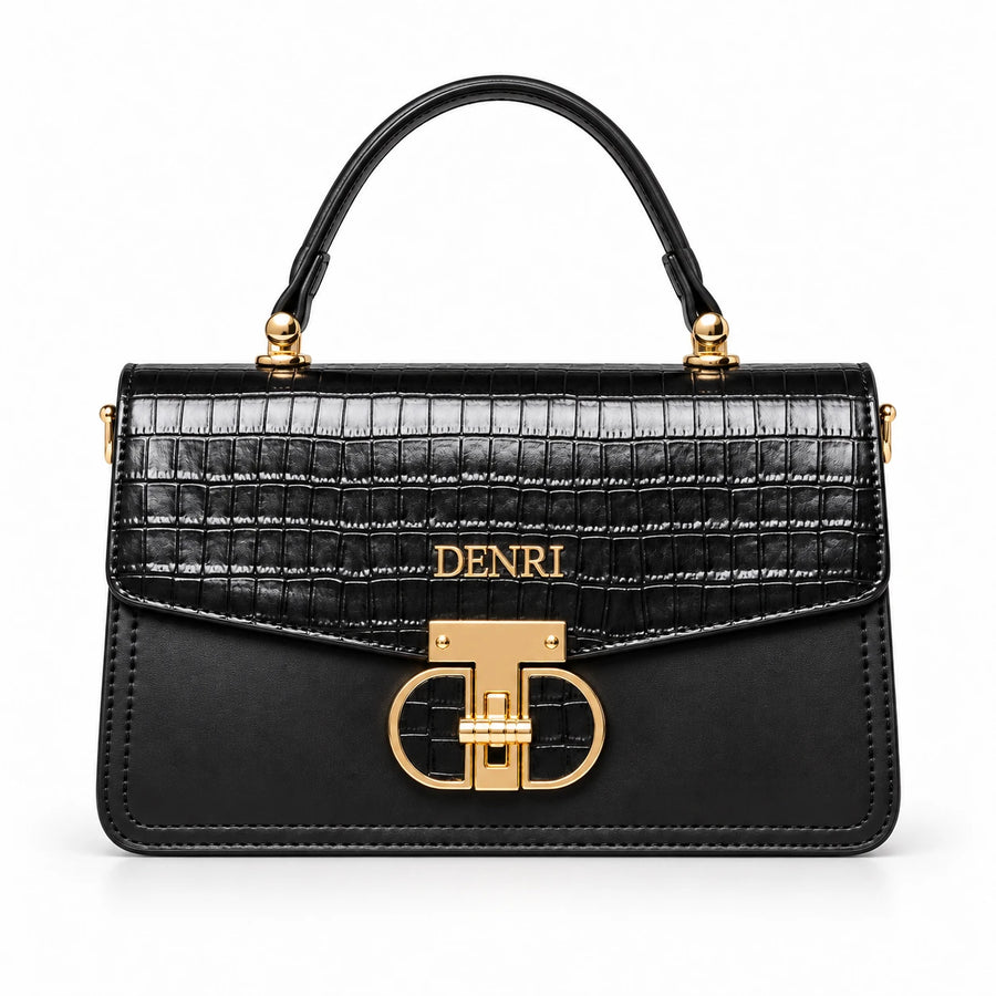 DENRI x KRIS BABY x NAIROFEY La Femme Limited Edition Top Handle Bag | Premium Croc Faux Leather, Gold Hardware