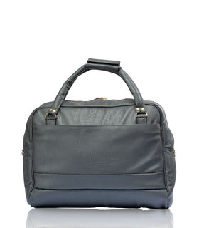 Denri Africa's gray Voyage Travel Bag. Minimalist vegan-leather duffle, roomy travel companion, neutral-tone travel bag.