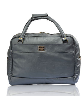 Denri Africa's gray Voyage Travel Bag. Extra-large travel carry bag, sleek vegan leather design, perfect for trips away.