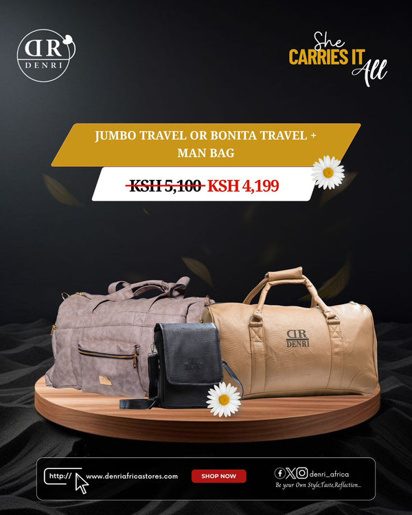 Jumbo Travel or Bonita Travel + Man Bag