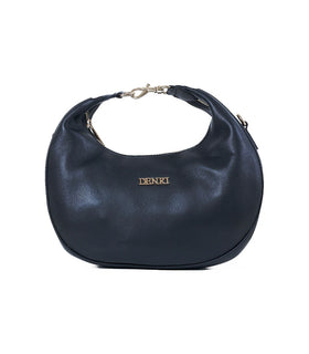 Denri Crescent Hobo | Half-Moon Shoulder Bag | Gold Clip Handle, Top Zip & Detachable Crossbody Strap – Black