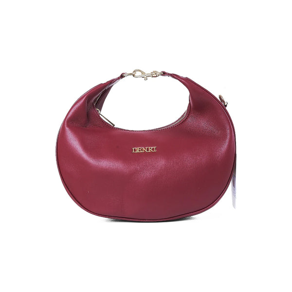 Denri Crescent Hobo | Half-Moon Shoulder Bag | Gold Clip Handle, Top Zip & Detachable Crossbody Strap – Burgundy