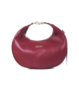 Denri Crescent Hobo | Half-Moon Shoulder Bag | Gold Clip Handle, Top Zip & Detachable Crossbody Strap – Burgundy