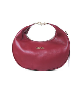 Denri Crescent Hobo | Half-Moon Shoulder Bag | Gold Clip Handle, Top Zip & Detachable Crossbody Strap – Burgundy
