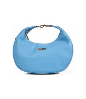 Denri Crescent Hobo | Half-Moon Shoulder Bag | Gold Clip Handle, Top Zip & Detachable Crossbody Strap – Sky Blue