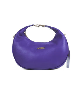 Denri Crescent Hobo | Half-Moon Shoulder Bag | Gold Clip Handle, Top Zip & Detachable Crossbody Strap – Violet
