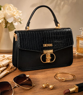 DENRI x KRIS BABY x NAIROFEY La Femme Limited Edition Top Handle Bag | Premium Croc Faux Leather, Gold Hardware