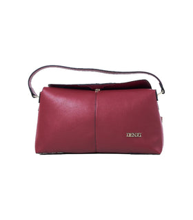 Denri Slouch Shoulder Bag | Soft Fold-Over Handbag | Back Slip Pocket & Striped Webbing Crossbody Strap – Burgundy