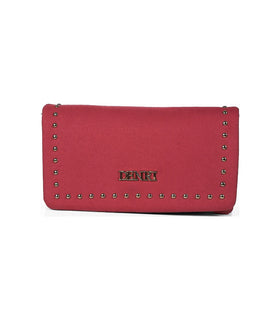 Denri Studded Wallet Crossbody | Suede-Effect Wallet Purse | Gold Studs, Zip Divider & Detachable Strap – Coral