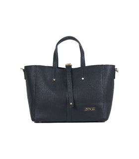 Denri Tab Tote | Roomy Open Tote Bag | Centre Tab Strap, Twin Handles & Detachable Shoulder Strap – Black