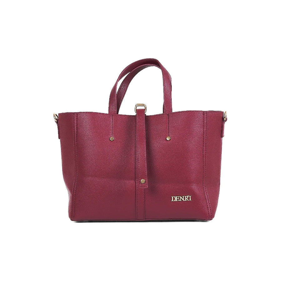 Denri Tab Tote | Roomy Open Tote Bag | Centre Tab Strap, Twin Handles & Detachable Shoulder Strap – Burgundy