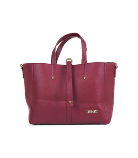 Denri Tab Tote | Roomy Open Tote Bag | Centre Tab Strap, Twin Handles & Detachable Shoulder Strap – Burgundy