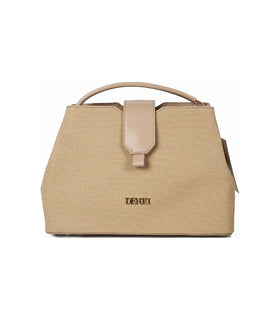 Denri Woven Top Handle Bag | Textured Ladylike Handbag | PU Trims, Fold-Over Tab & Detachable Strap – Camel