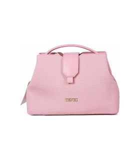 Denri Woven Top Handle Bag | Textured Ladylike Handbag | PU Trims, Fold-Over Tab & Detachable Strap – Pink