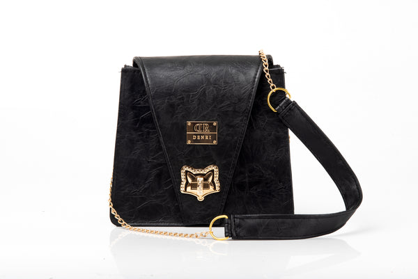 Denri Ladona Handbag | Compact Sling bag | Textured Leather, Twist-Lock & Chain Sling