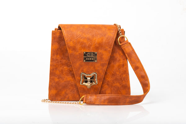 Denri Ladona Handbag | Compact Sling bag | Textured Leather, Twist-Lock & Chain Sling