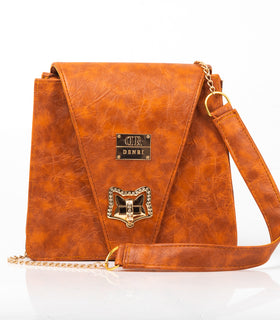 Denri Ladona Handbag | Compact Sling bag | Textured Leather, Twist-Lock & Chain Sling