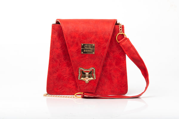 Denri Ladona Handbag | Compact Sling bag | Textured Leather, Twist-Lock & Chain Sling