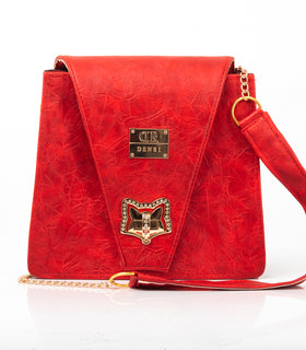 Denri Ladona Handbag | Compact Sling bag | Textured Leather, Twist-Lock & Chain Sling