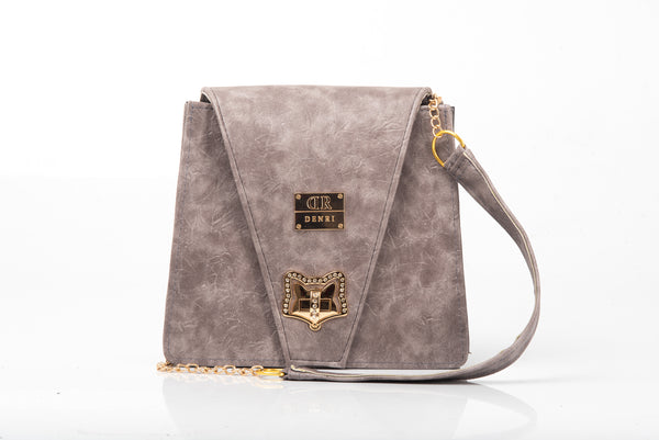 Denri Ladona Handbag | Compact Sling bag | Textured Leather, Twist-Lock & Chain Sling